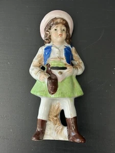 Cute Cowgirl Porcelain Figurine Statue Hat Boots Gun Green Dress Made Japan 6" - Picture 1 of 3