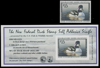 1998, USA HUNTING PERMIT $15 BARROW'S GOLDENEYE, PERF+SELF ADHESIVE NH, SC.#RW65 - Image 1 of 2