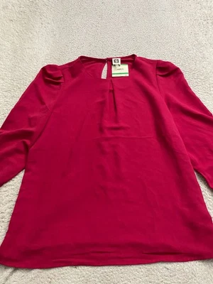 Blusa Anne Klein Mujer Manga Larga Cuello Redondo Roja Talla L Foto 1 de 4
