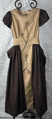 Astha Dee Two-Tone Maxi Dress Size S – Puff Sleeve, Embroidered Floral - Image 1 of 4