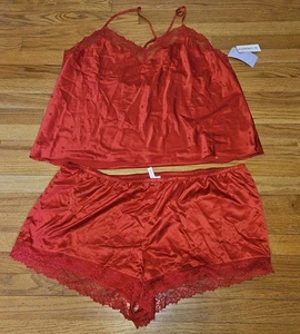2-teiliges Joyspun Größe 3X (22W-24W) Spitzenbesatz glatte rote Herzen Cami & Shorts Set - Bild 1 von 8