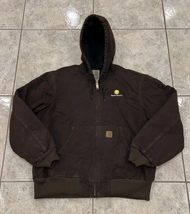 VTG Y2K Mens Large Carhartt Jacket J130 DKB Duck Canvas Flannel Lined Hooded - Picture 1 of 10