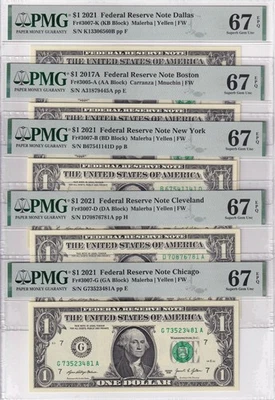 United States SET 5 ,1 Dollar USA FRN Mixed State Superb Gem UNC PMG 67 EPQ - Image 1 of 4