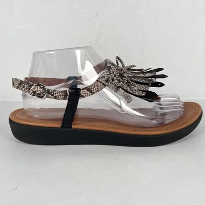 FitFlop Fringe Sandals Womens Size 8 Leather Snake Print Comfort Buckle Shoes - Image 1 of 4