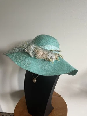 RARE Yvonne LaFleur Designer New Orleans Millinery Brim Turquoise Hat Vintage - Image 1 of 4