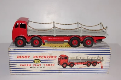 1957-64 Boxed Dinky Toys 905 Foden Flat Truck with Chains (metal hubs). — 第 1/4 张图片