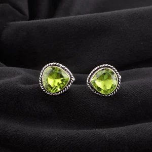 Peridot Gemstone 925 Sterling Silver Jewelry Handmade Cufflinks 0.62" For Gift - Picture 1 of 6