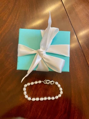 Auténtico Brazalete de Perlas Infinitas Tiffany & Co., Esterlina, 8", ¡con Caja y Lazo! Foto 1 de 2