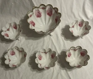 Juego de 6 cuencos para servir vintage antiguos alemanes pintados a mano con patas de bayas de nuez - Imagen 1 de 17