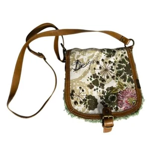 Desigual Canvas Crossbody Bag Floral Embellished Brown Leather Strap Trim Spain - Picture 1 of 17