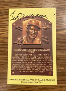 TED WILLIAMS Signed Gold HOF Plaque Postcard yellow BOSTON RED SOX Autograph - Picture 1 of 2