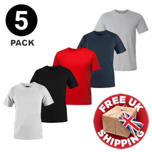 Mens Plain T-Shirts Multipack 5 Pack 100% Cotton Blank Short Sleeve New Tee Gym