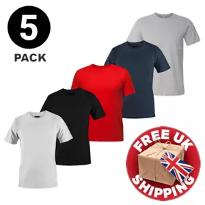 Mens Plain T-Shirts Multipack 5 Pack 100% Cotton Blank Short Sleeve New Tee Gym - Picture 1 of 24