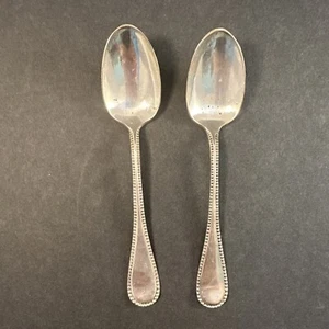 2 Antique W. F. Rogers AI Silver Plate Oval Beaded Glossy Sugar Spoons 4.5" - Picture 1 of 6