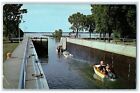 c1950's Menasha Lock On The Fox River Speed Boat Menasha Wisconsin WI Postcard