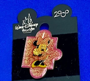 Minnie Mouse Pink Glitter Puzzle Piece Disney Pin - Picture 1 of 9