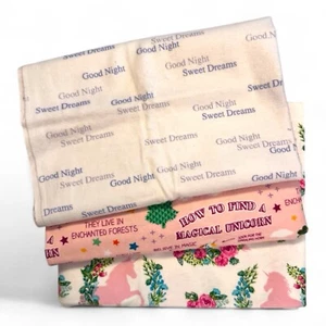 Pink Unicorns, Rainbows, Good Night, Floral Flannel Fabric Lot Scraps - 1 Yard - Picture 1 of 4