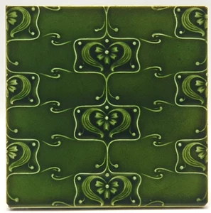 Art Nouveau Fireplace Tile Green Floral Majolica by Henry Richards C1900 - Picture 1 of 3