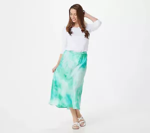 Gonna Susan Graver Charmeuse Tie-Dye Aqua Glass L nuova - Foto 1 di 1