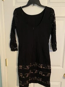 Vestido de encaje negro manga 3/4 ABS Allen Schwartz talla S nuevo con etiquetas - Imagen 1 de 3