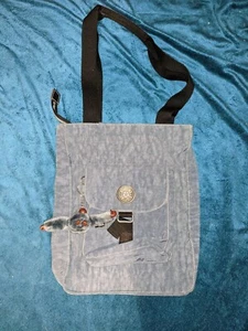 Kipling hand bag with folding side pocket and monkey keychain, blue - Picture 1 of 3