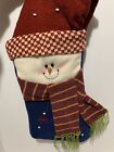 Snowman Christmas Stocking Blue W/Snowman, Red Hat, Red Green Blue Striped Scarf
