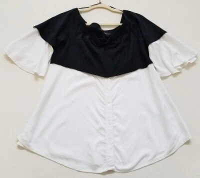 Blusa Colleen Lopez Feminina Grande L Preta Branca Fora do Ombro Túnica Top Preppy - Imagem 1 de 4