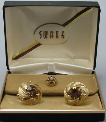 Gemelos de cristal ámbar para hombres en caja de exhibición joyería vintage DB225 Foto 1 de 4