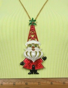 VTG 1960s MOD ARTICULATING SANTA ENAMEL PENDANT & 24" CHAIN - Bild 1 von 12