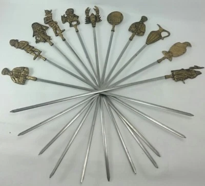 INOXIUABLE INDIAN SKEWERS Brass & STAINLESS KABOB Animals Vintage 12" Asian ART - Image 1 of 4