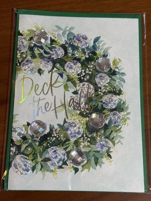 Papyrus Christmas Card 2024 Deck The Halls Big Bling Jewel Pearl Wreath Stunning - Image 1 of 4