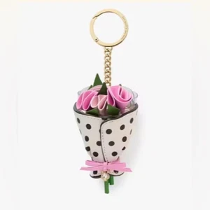 Kate Spade Flora Flower Bouquet Bag Charm NWT Pink Roses Polka Dots - Picture 1 of 4
