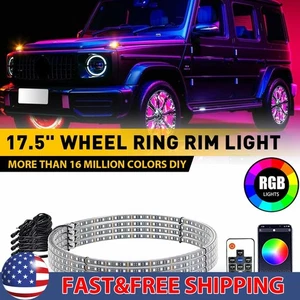 4x17.5'' Double Row LED Ring Wheel Lights Bluetooth Color RGB Rim Lights USA - Picture 1 of 12
