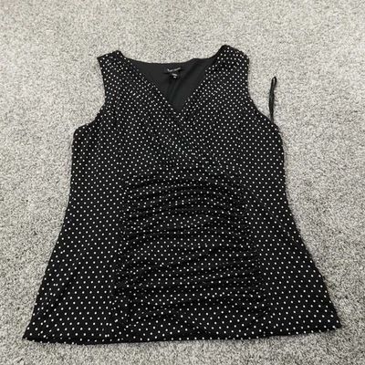 WHBM рубашка женщин XL черный горошек без рукавов футболка собранными в Рюш эластичной Майка готический - Изображение 1 из 4