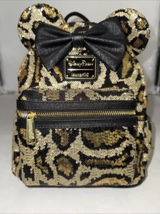 Mini zaino Disney Parks Loungefly Minnie Mouse leopardato paillettes - Foto 1 di 4