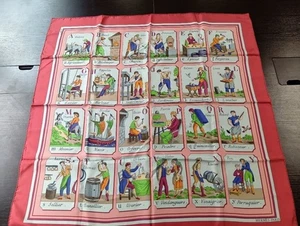 Hermes Silk Scarf Carre 90 L'Alphabet Des Metiers Pink Used from Japan - Picture 1 of 6
