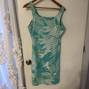 Columbia PFG Tropical Leaf Print Athletic Dress Large White Green - Picture 1 of 5