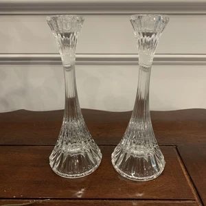Paar Mikasa Park Lane Kristallglas Kerzenständer 8 Zoll vertikale Schliffe Vintage - Bild 1 von 6