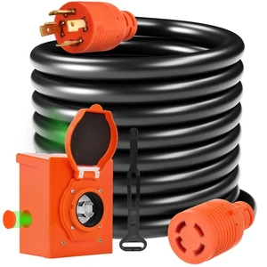 20FT 30A RV Generator Cord and Power Inlet Box, Rain Proof Twist Lock Connector - Picture 1 of 13