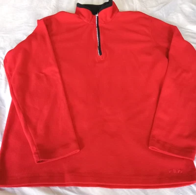 Chaqueta polar roja Fila para hombre 1/4 cremallera talla XL logotipo negro gris ribete mangas largas Foto 1 de 4