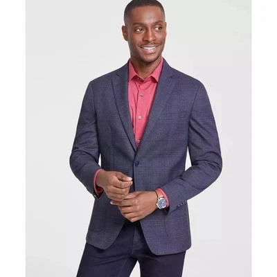 Bar III Men's Blue/Tan Plaid Slim Fit Wrinkle-Resistant Suit Sport Coat Size 46R - Image 1 of 4