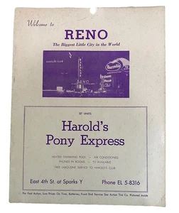 Vintage 1960s Harold's Pony Express Hotel Local Business Directory Reno Nevada - Picture 1 of 3
