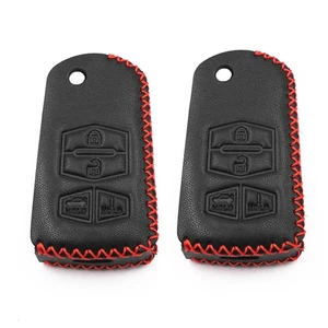 2Pcs Black Leather For Mazda 3 5 6 RX8 CX5 CX7 CX9 RX-8 4 Buttons Flip Key Fob - Picture 1 of 4