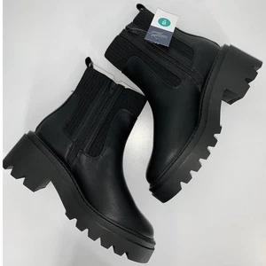 Chelsea Grueso Tacón Botines Calcetín Botas Talla 8 AMPLIO Negro NUEVO - Imagen 1 de 6