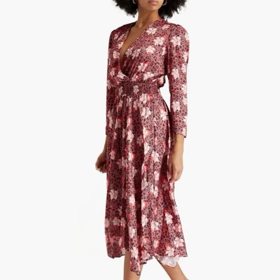 Nuevo con etiquetas Vestido Midi Maje Rojo y Negro Floral Frente Cruzado Talla 36/Pequeño Foto 1 de 4