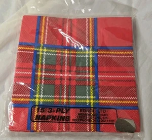 15 Edsol Ltd 3 Ply Plaid Napkins Red Blue Green Yellow 6.5x6.5" Paper - Picture 1 of 6
