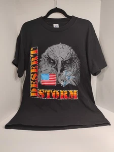 VTG 90s Desert Storm USA Flag Eagle Fighter Jets Single Stitch T Shirt Sz L USA - Picture 1 of 7