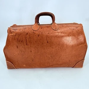 Vintage Antique Cognac Cowhide Saddle Leather Doctors Bag Lg Gr8 Patina Locking - Picture 1 of 13