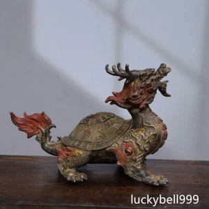 7.5" China Old Antique Qing dynasty Bronze gilt Dragon Turtle statue - Picture 1 of 9