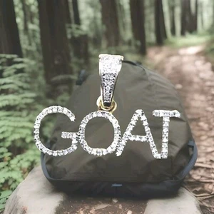 Iced Out 10K Gold 1/4 CT Diamond GOAT "Greatest Of All Time" Pendant Charm BLING - Picture 1 of 10